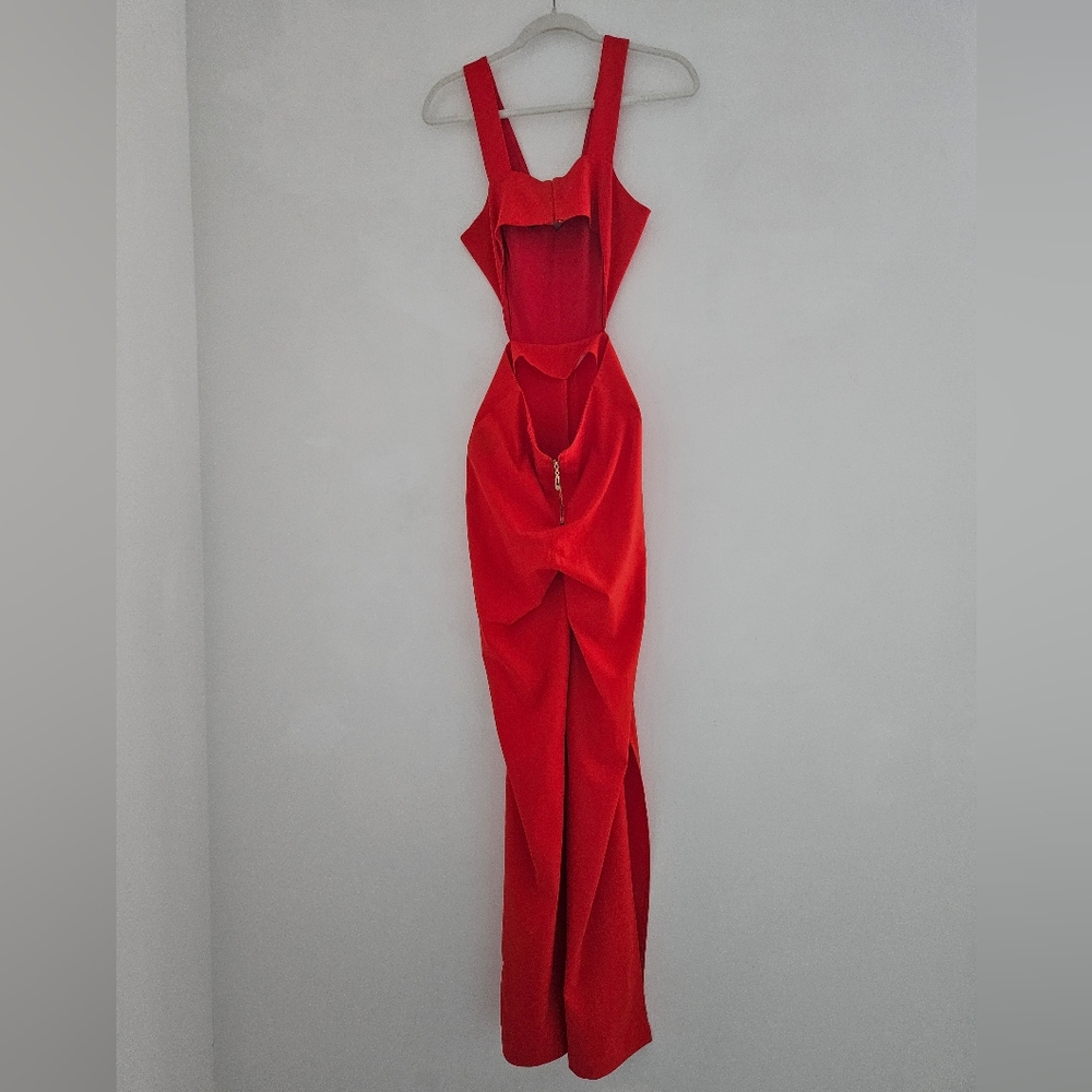 NBD × NAVEN Tiffany Fire Engine Red One-piece Cut Out Split Leg Jumpsuit - Picture 6 of 12